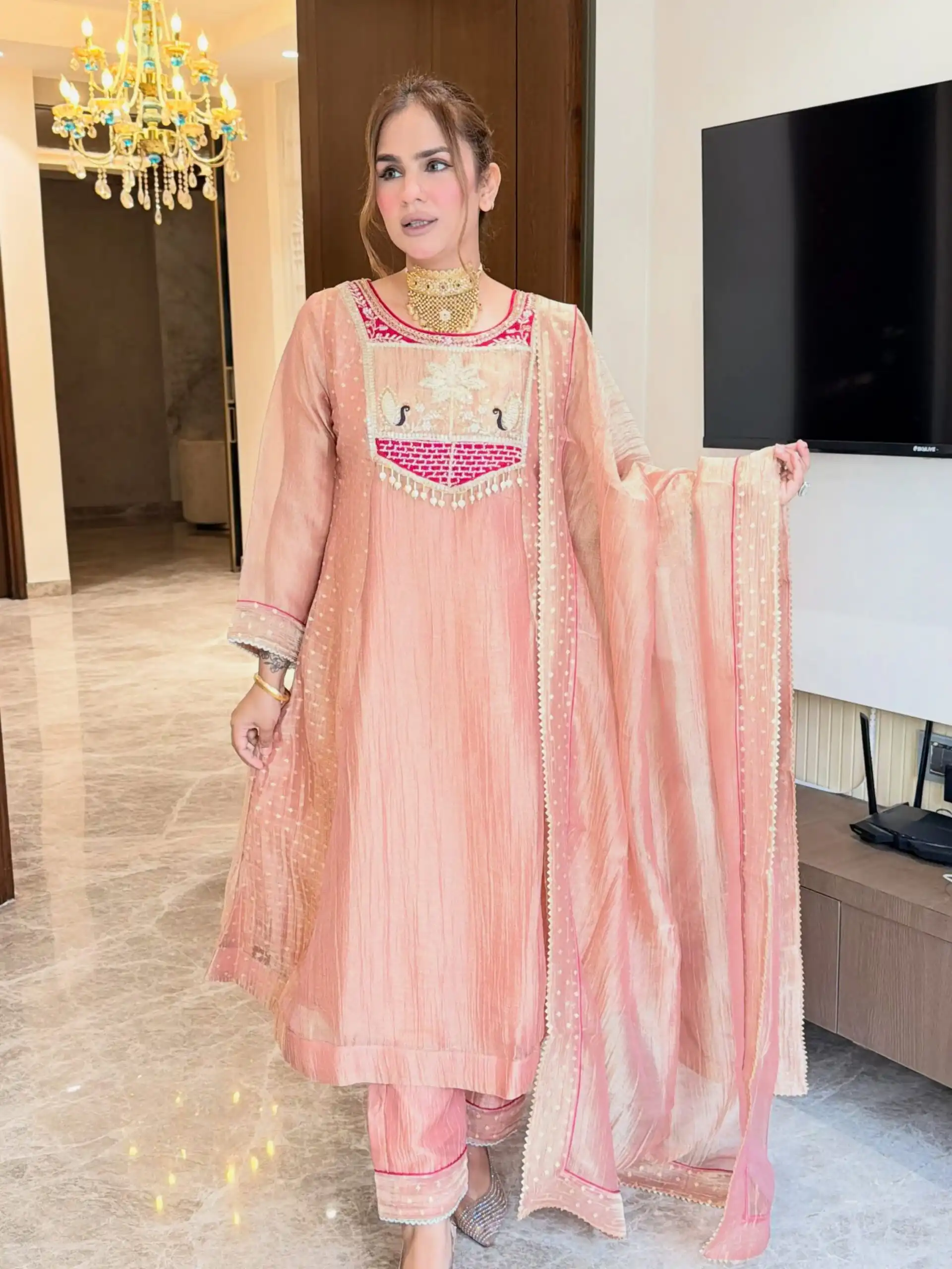 WW 1281 Peach in Salsa Silk Embroidery Work & Sequins Work Salwar Suit . Get it for ₹2899. Delivery 4-6 Working Days. Shop now. | Jump Suits, Straight Suits, Casual Suits, Creative suits, Designer Suits, Palazzo Suits, Party Wear Suits, Patiala Suits, Salwar suit