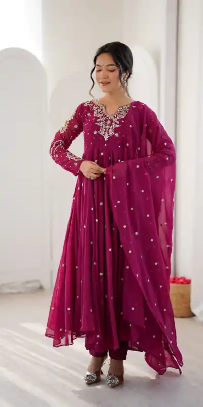 JF 056 Pink Faux Georgette Salwar Suit with Mirror Work & Embroidery Work. Get it for ₹2349. Delivery 4-6 Working Days. Shop now. | Jump Suits, Straight Suits, Casual Suits, Creative suits, Designer Suits, Palazzo Suits, Party Wear Suits, Patiala Suits, Salwar suit