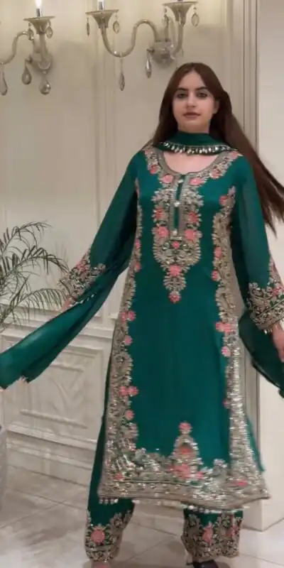 AD 240 Teal Faux Georgette Salwar Suit with Mirror Work & Embroidery Work. Get it for ₹2449. Delivery 4-6 Working Days. Shop now. | Jump Suits, Straight Suits, Casual Suits, Creative suits, Designer Suits, Palazzo Suits, Party Wear Suits, Patiala Suits, Salwar suit