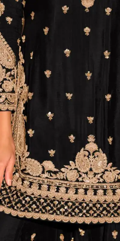 ZB 5067 Black Chinon Silk Salwar Suit Perfect for Wedding, Party, Ganesh Chaturthi, Baby Shower, Makar Sankranti – . Affordable Price ₹2399. /- | Jump Suits, Straight Suits, Casual Suits, Creative suits, Designer Suits, Palazzo Suits, Party Wear Suits, Patiala Suits, Salwar suit