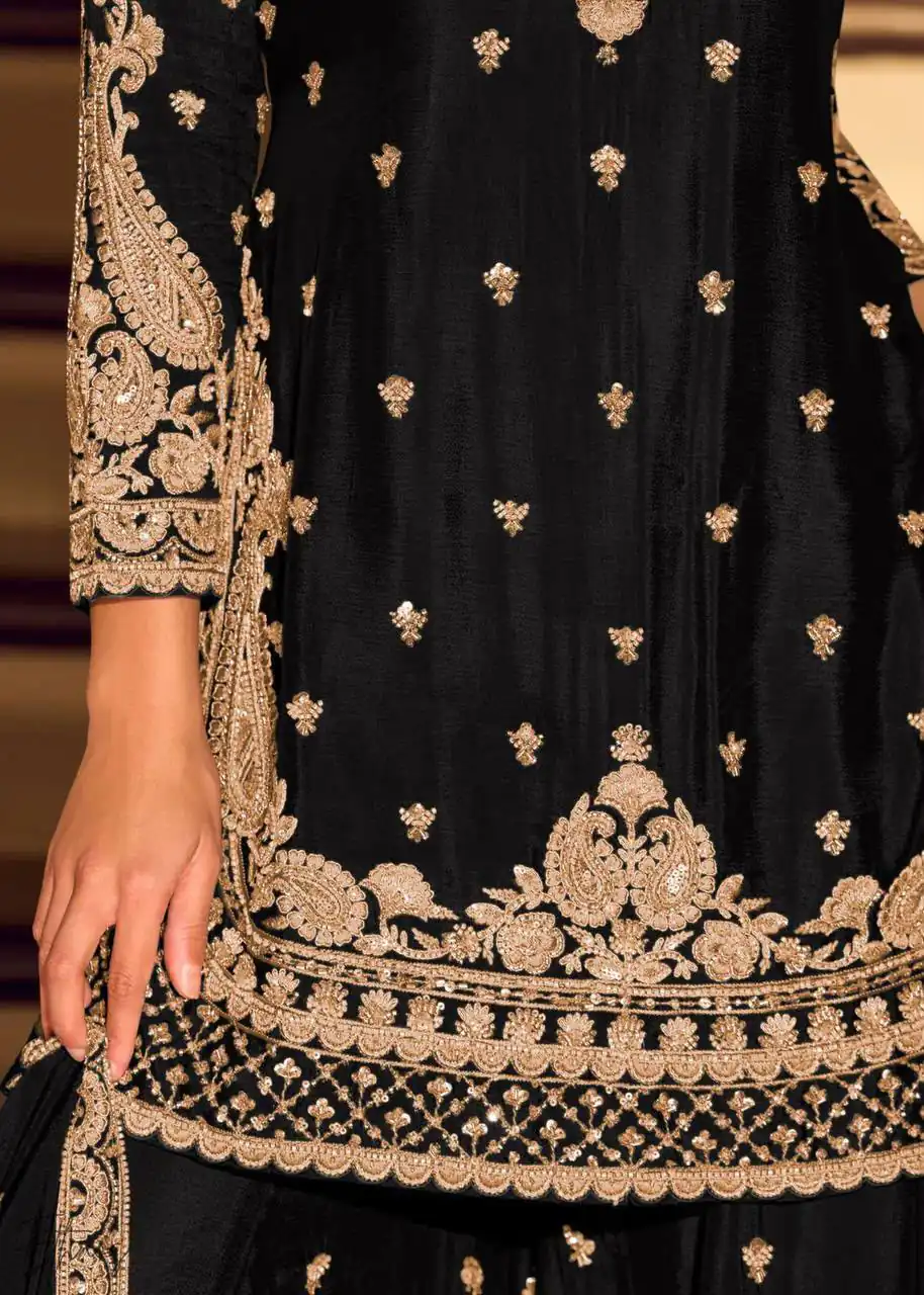 ZB 5067 Black Chinon Silk Salwar Suit Perfect for Wedding, Party, Ganesh Chaturthi, Baby Shower, Makar Sankranti – . Affordable Price ₹2399. /- | Jump Suits, Straight Suits, Casual Suits, Creative suits, Designer Suits, Palazzo Suits, Party Wear Suits, Patiala Suits, Salwar suit