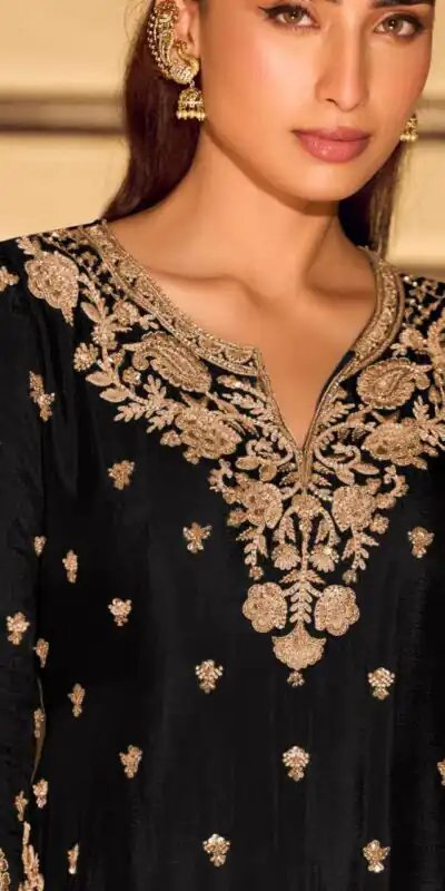 ZB 5067 Black Chinon Silk Salwar Suit Perfect for Wedding, Party, Ganesh Chaturthi, Baby Shower, Makar Sankranti – . Affordable Price ₹2399. /- | Jump Suits, Straight Suits, Casual Suits, Creative suits, Designer Suits, Palazzo Suits, Party Wear Suits, Patiala Suits, Salwar suit