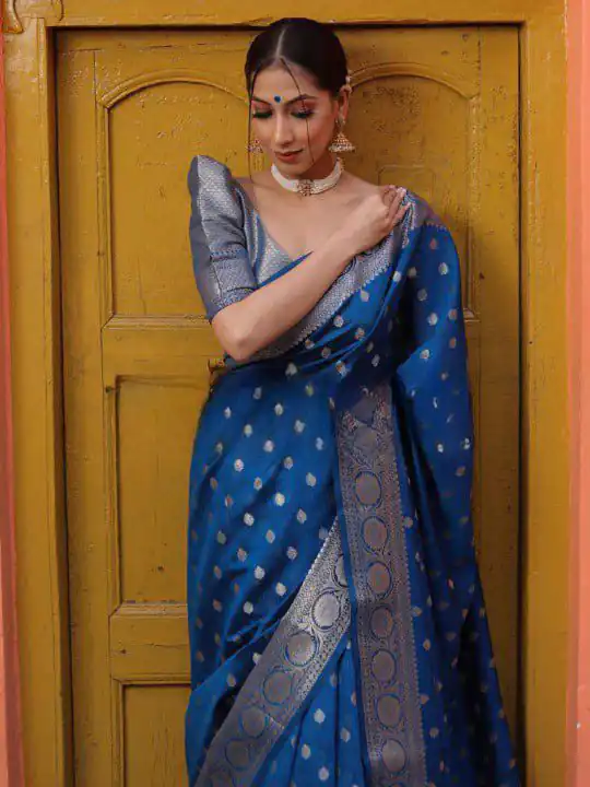 KP 7000 Navy Blue Soft Lichi Silk Cloth Saree Perfect for Wedding, Party, Family Gatherings, Sangeet, Ethnic Day – Festive Deal ₹1549. Delivery 4-6 Working | Bollywood Sarees, Creative Sarees, Designer Sarees, Embroidered Sarees, Ethnic Saree, Modern Digital sarees, Party Wear Sarees, Sarees