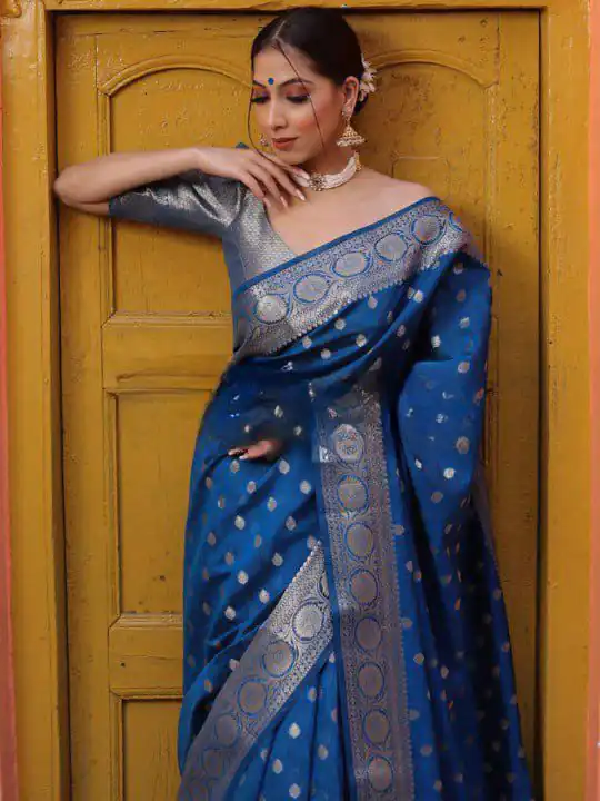 KP 7000 Navy Blue Soft Lichi Silk Cloth Saree Perfect for Wedding, Party, Family Gatherings, Sangeet, Ethnic Day – Festive Deal ₹1549. Delivery 4-6 Working | Bollywood Sarees, Creative Sarees, Designer Sarees, Embroidered Sarees, Ethnic Saree, Modern Digital sarees, Party Wear Sarees, Sarees