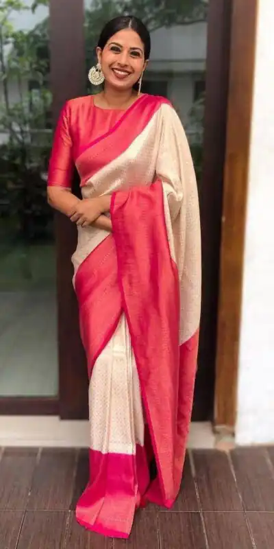 KP 4039 Off White Soft Lichi Silk Cloth Saree Perfect for Wedding, Party, Family Gatherings, Sangeet, Festive Deal ₹1599. Delivery 4-6 Working Days | Bollywood Sarees, Creative Sarees, Designer Sarees, Embroidered Sarees, Ethnic Saree, Modern Digital sarees, Party Wear Sarees, Sarees