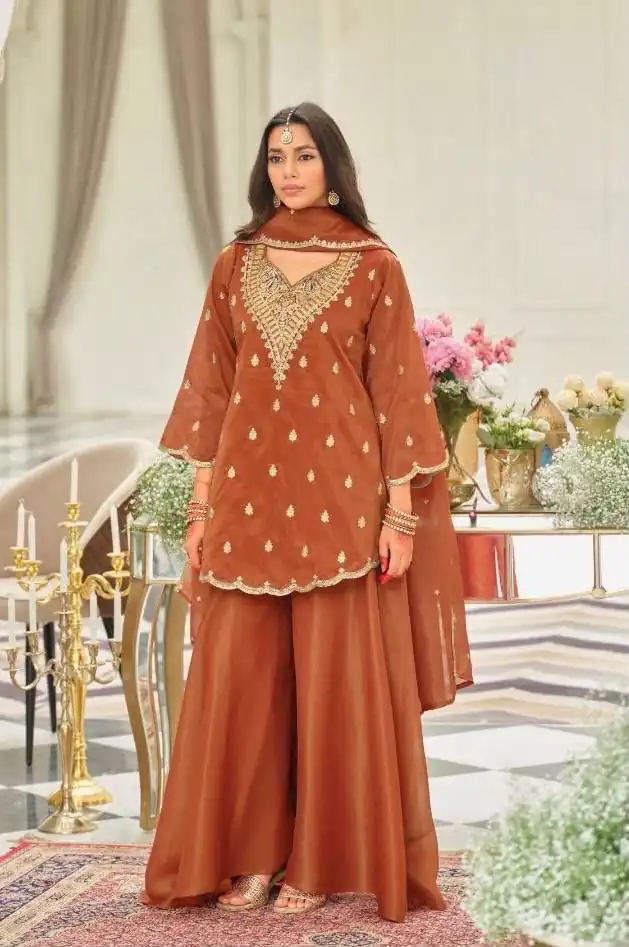 ST 243 Rust Color Natural Crep Salwar Suit with Embroidery Work. Wedding, Party, Festive, Best Price ₹2199. Delivery 4-6 Working Days. Shop now. | Jump Suits, Straight Suits, Casual Suits, Creative suits, Designer Suits, Palazzo Suits, Party Wear Suits, Patiala Suits, Salwar suit