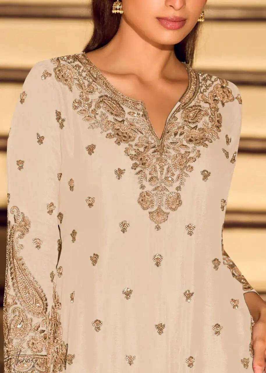 ZB 5067 White Chinon Silk Salwar Suit Perfect for Wedding, Party, Ganesh Chaturthi, Baby Shower, Makar Sankranti – . Affordable Price ₹2399. /- | Jump Suits, Straight Suits, Casual Suits, Creative suits, Designer Suits, Palazzo Suits, Party Wear Suits, Patiala Suits, Salwar suit
