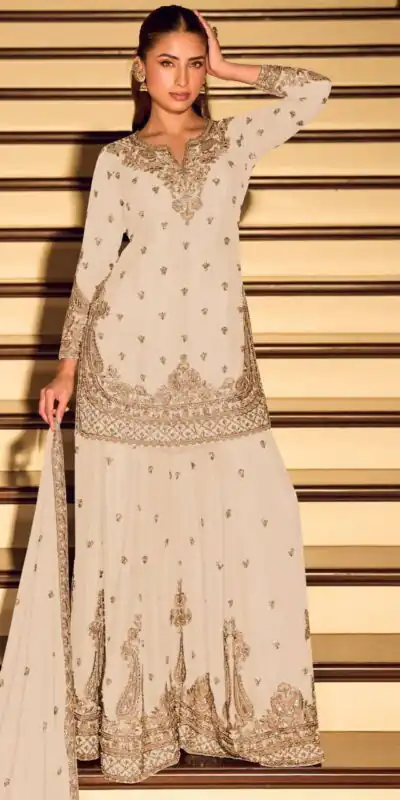 ZB 5067 White Chinon Silk Salwar Suit Perfect for Wedding, Party, Ganesh Chaturthi, Baby Shower, Makar Sankranti – . Affordable Price ₹2399. /- | Jump Suits, Straight Suits, Casual Suits, Creative suits, Designer Suits, Palazzo Suits, Party Wear Suits, Patiala Suits, Salwar suit