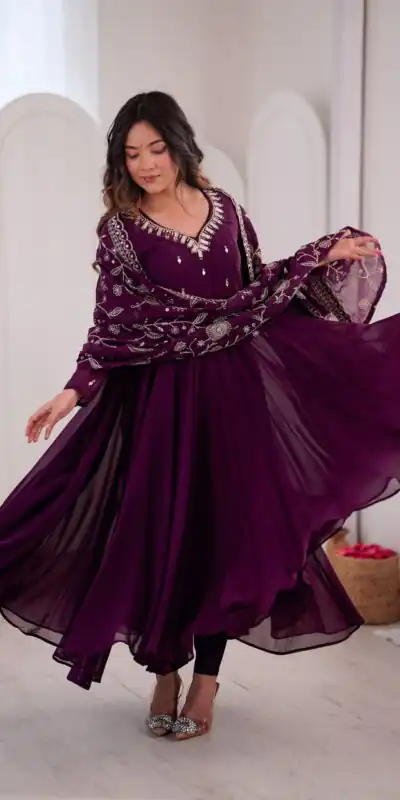 ZF 5025 Wine Faux Georgette Gown Perfect for Wedding, Party, Raksha Bandhan, Temple Visit, Onam – . Get it for ₹2149. Delivery 4-6 Working Days. Shop now | Bollywood Gowns, Creative Gowns, Designer Gowns, Embroidered Gowns, Gowns, Party Wear Gowns