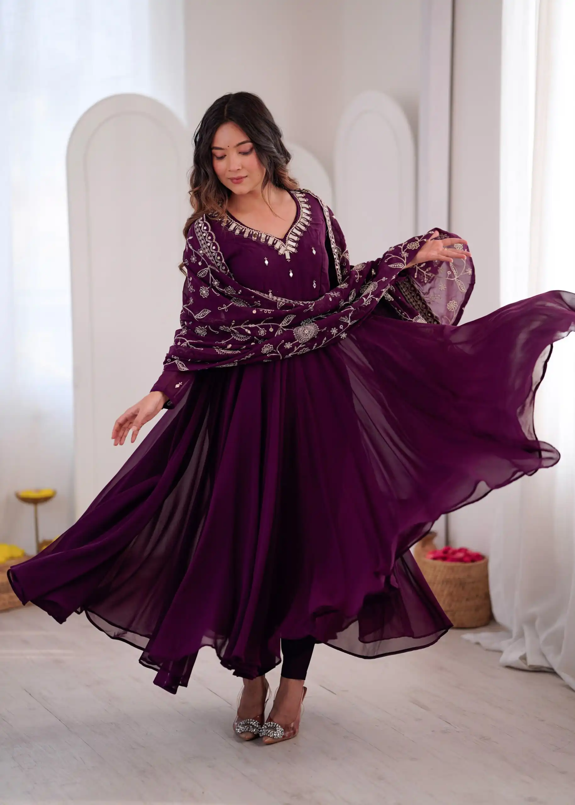 ZF 5025 Wine Faux Georgette Gown Perfect for Wedding, Party, Raksha Bandhan, Temple Visit, Onam – . Get it for ₹2149. Delivery 4-6 Working Days. Shop now | Bollywood Gowns, Creative Gowns, Designer Gowns, Embroidered Gowns, Gowns, Party Wear Gowns