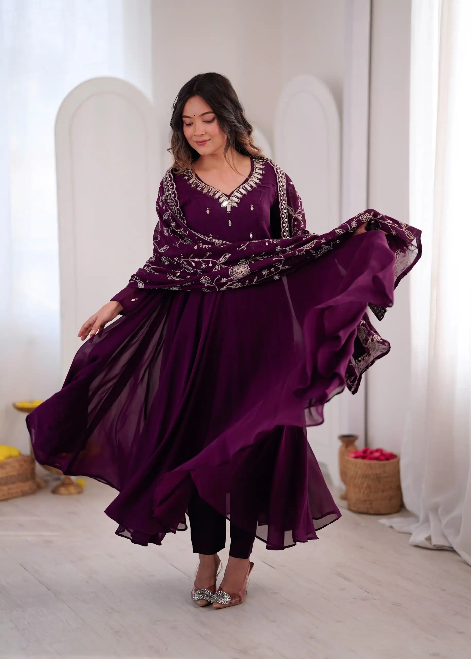 ZF 5025 Wine Faux Georgette Gown Perfect for Wedding, Party, Raksha Bandhan, Temple Visit, Onam – . Get it for ₹2149. Delivery 4-6 Working Days. Shop now | Bollywood Gowns, Creative Gowns, Designer Gowns, Embroidered Gowns, Gowns, Party Wear Gowns
