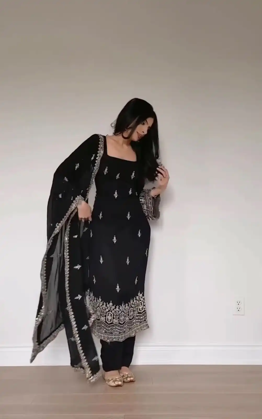 ST 1146 Black in Faux Georgette Embroidery Work Salwar Suit . Available at ₹2099 only. Delivery 4-6 Working Days. Shop now. | Jump Suits, Straight Suits, Casual Suits, Creative suits, Designer Suits, Palazzo Suits, Party Wear Suits, Patiala Suits, Salwar suit