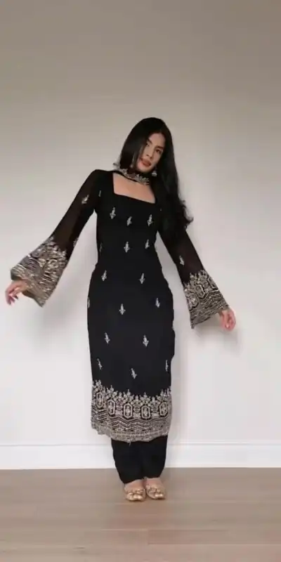 ST 1146 Black in Faux Georgette Embroidery Work Salwar Suit . Available at ₹2099 only. Delivery 4-6 Working Days. Shop now. | Jump Suits, Straight Suits, Casual Suits, Creative suits, Designer Suits, Palazzo Suits, Party Wear Suits, Patiala Suits, Salwar suit