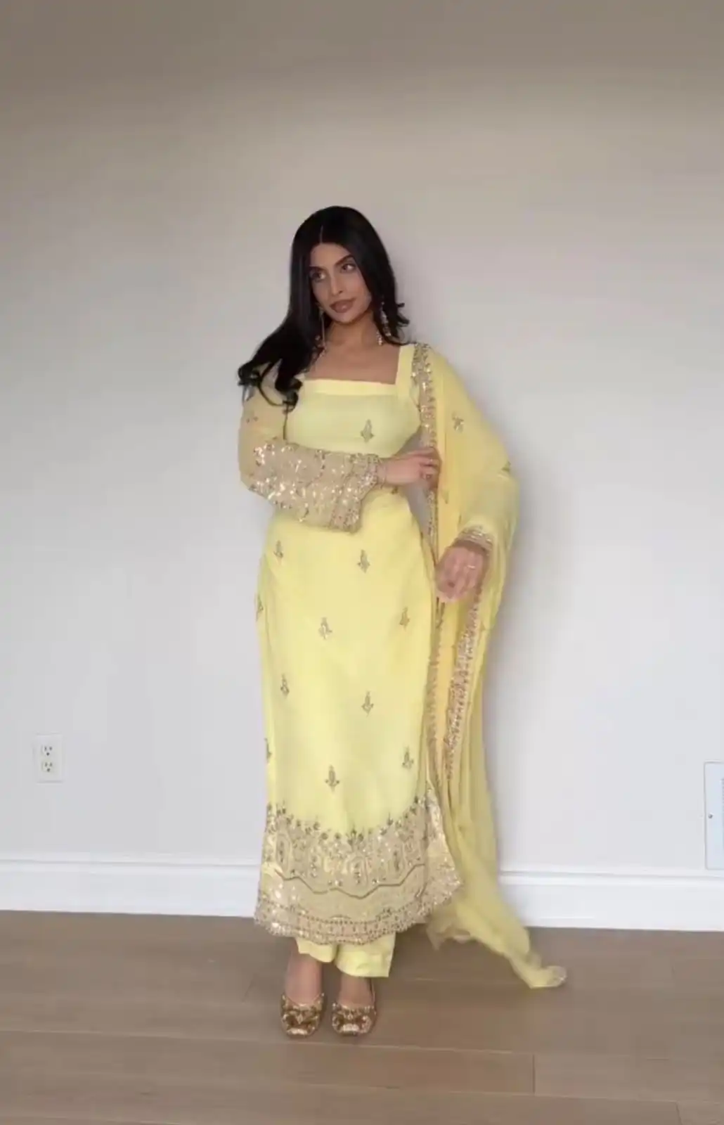 ST 1146 Lemon Yellow in Faux Georgette Embroidery Work Salwar Suit . Available at ₹2099 only. Delivery 4-6 Working Days. Shop now. | Jump Suits, Straight Suits, Casual Suits, Creative suits, Designer Suits, Palazzo Suits, Party Wear Suits, Patiala Suits, Salwar suit