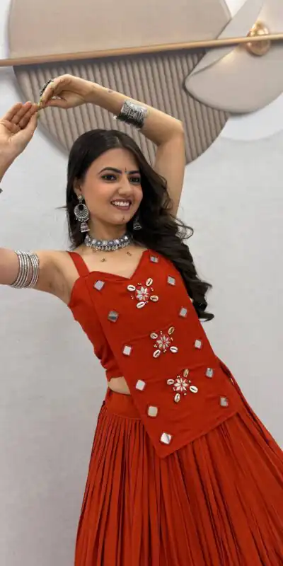 PC 581 Rust Color Pure Cotton Lehenga Choli with Cowrie Work. Festive Deal ₹2999. Delivery 4-6 Working Days. Online Shop now. | Bollywood Lehenga, Creative Lehenga, Designer Lehenga, Embroidered Lehenga, Lehenga, Party Wear Lehenga
