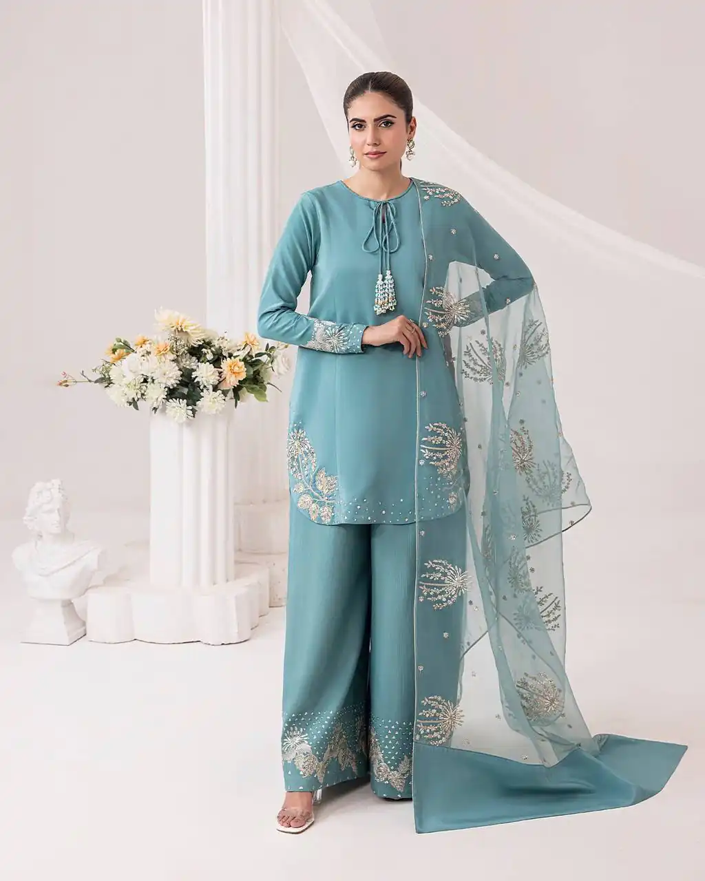 Stylish Sky Blue Natural Crepe Sequence Work Salwar Suit - Image 2