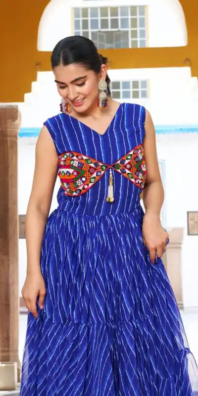 Ram 112 Blue in Colour Faux Georgette Bandhani Print Work Gown. Available at ₹1949 only. Delivery 4-6 Working Days. Shop now. | Bollywood Gowns, Creative Gowns, Designer Gowns, Embroidered Gowns, Gowns, Party Wear Gowns
