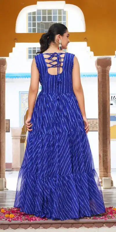 Ram 112 Blue in Colour Faux Georgette Bandhani Print Work Gown. Available at ₹1949 only. Delivery 4-6 Working Days. Shop now. | Bollywood Gowns, Creative Gowns, Designer Gowns, Embroidered Gowns, Gowns, Party Wear Gowns
