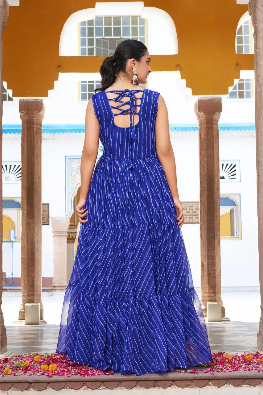 Ram 112 Blue in Colour Faux Georgette Bandhani Print Work Gown. Available at ₹1949 only. Delivery 4-6 Working Days. Shop now. | Bollywood Gowns, Creative Gowns, Designer Gowns, Embroidered Gowns, Gowns, Party Wear Gowns