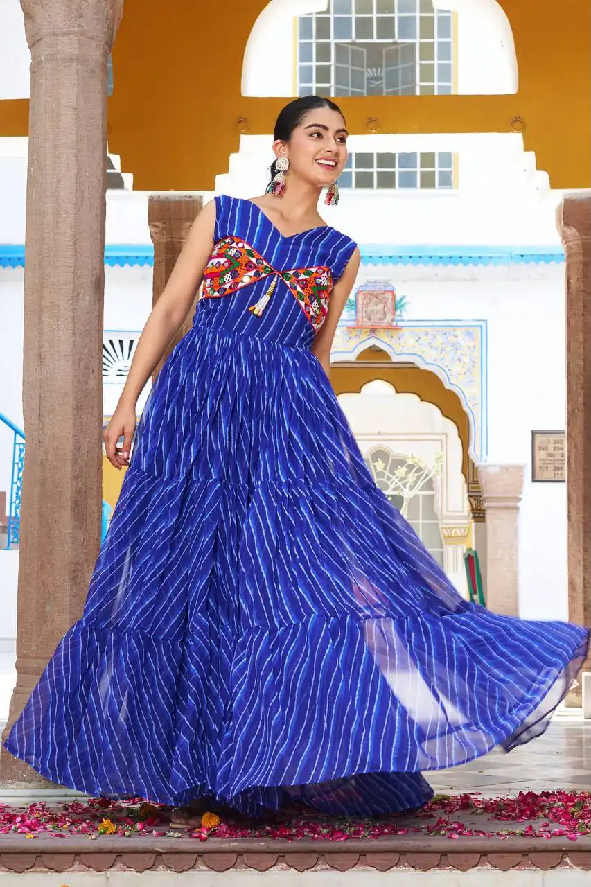 Ram 112 Blue in Colour Faux Georgette Bandhani Print Work Gown. Available at ₹1949 only. Delivery 4-6 Working Days. Shop now. | Bollywood Gowns, Creative Gowns, Designer Gowns, Embroidered Gowns, Gowns, Party Wear Gowns