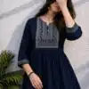 Adaa 2.0 Blue Colour Rayon Cotton Kurti with Embroidery Work. Introductory Price ₹1549. Delivery 4-6 Working Days. Shop now. | Bollywood Kurti, Creative Kurtis, Designer Kurti, Kurti, Party Wear Kurti, Selfie Kurti