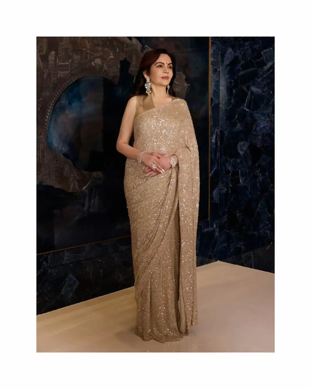 Stylist Cream Faux Georgette Embroidery Work Saree - Image 2