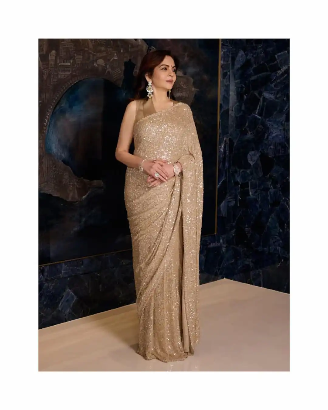 Stylist Cream Faux Georgette Embroidery Work Saree