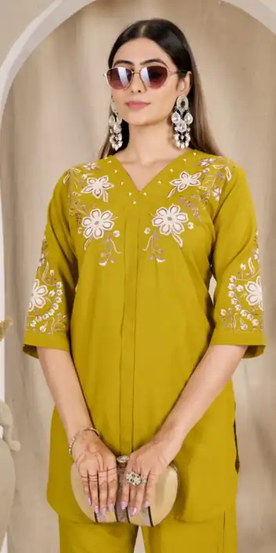DIVA 169 Mustered Colour Rayon Cotton Kurti with Embroidery Work. Introductory Price ₹1999. Delivery 4-6 Working Days. Shop now. | Bollywood Kurti, Creative Kurtis, Designer Kurti, Kurti, Party Wear Kurti, Selfie Kurti