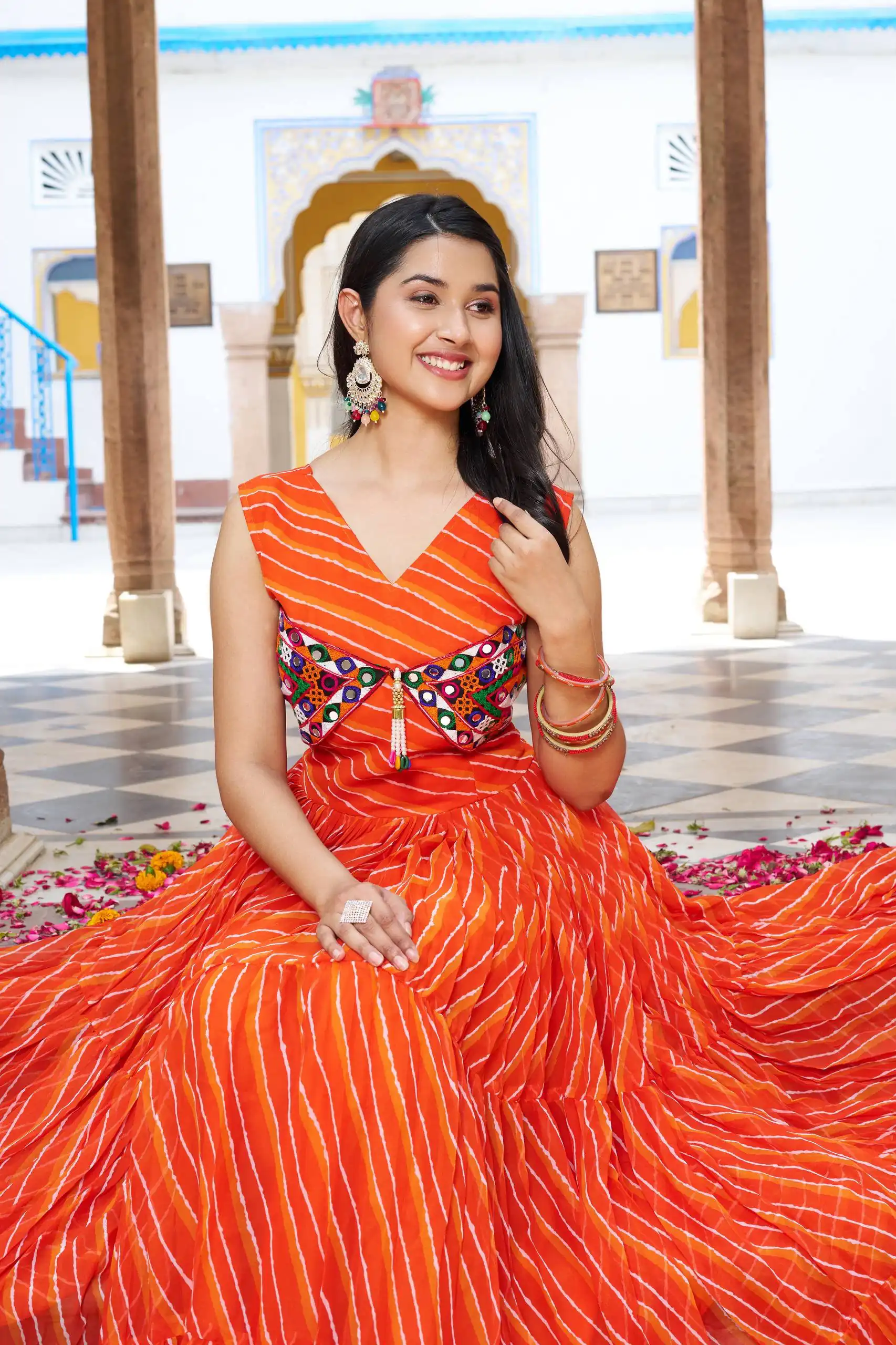 Ram 112 Orange in Colour Faux Georgette Bandhani Print Work Gown. Available at ₹1949 only. Delivery 4-6 Working Days. Shop now. | Bollywood Gowns, Creative Gowns, Designer Gowns, Embroidered Gowns, Gowns, Party Wear Gowns