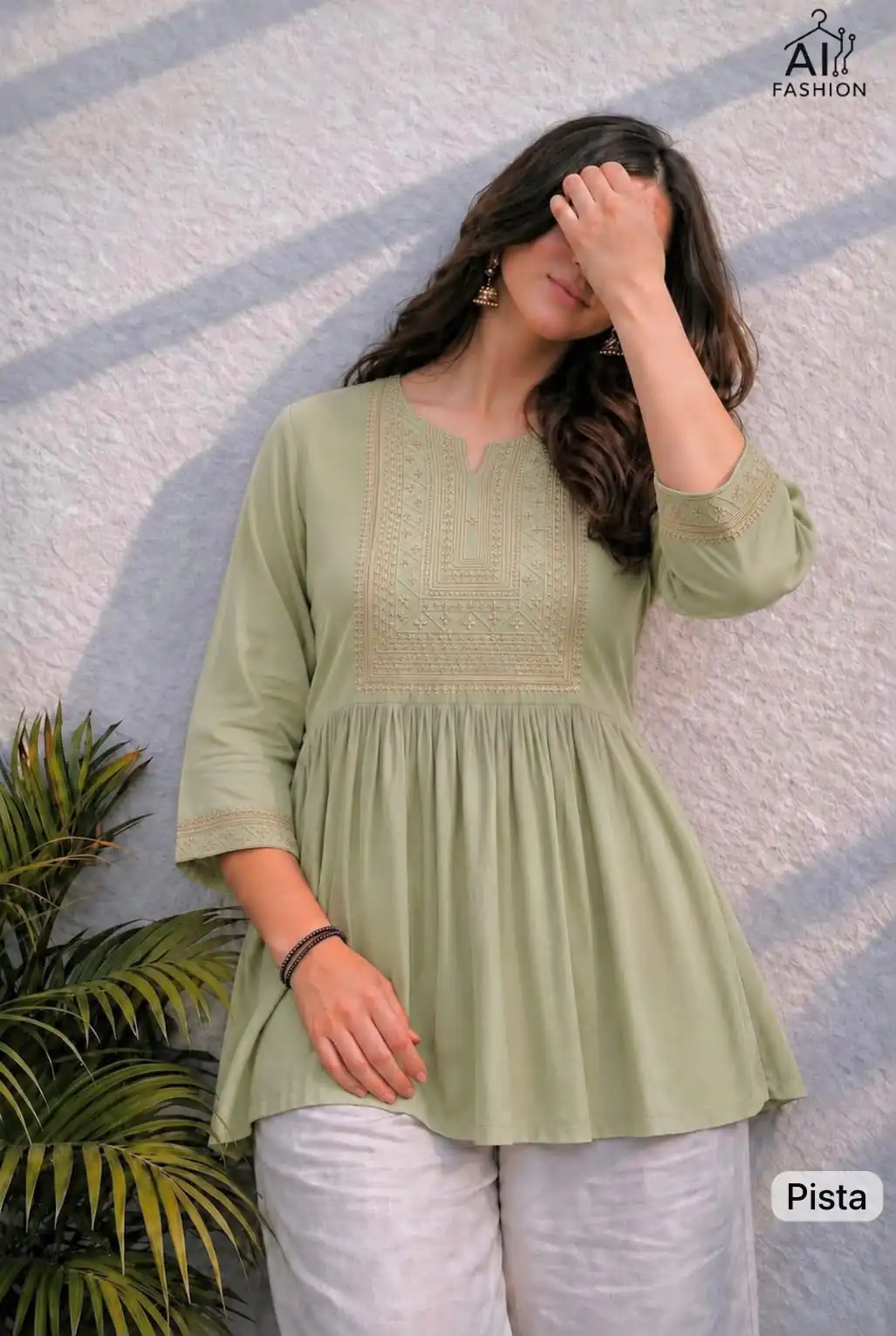Adaa 2.0 Pista Colour Rayon Cotton Kurti with Embroidery Work. Introductory Price ₹1549. Delivery 4-6 Working Days. Shop now. | Bollywood Kurti, Creative Kurtis, Designer Kurti, Kurti, Party Wear Kurti, Selfie Kurti