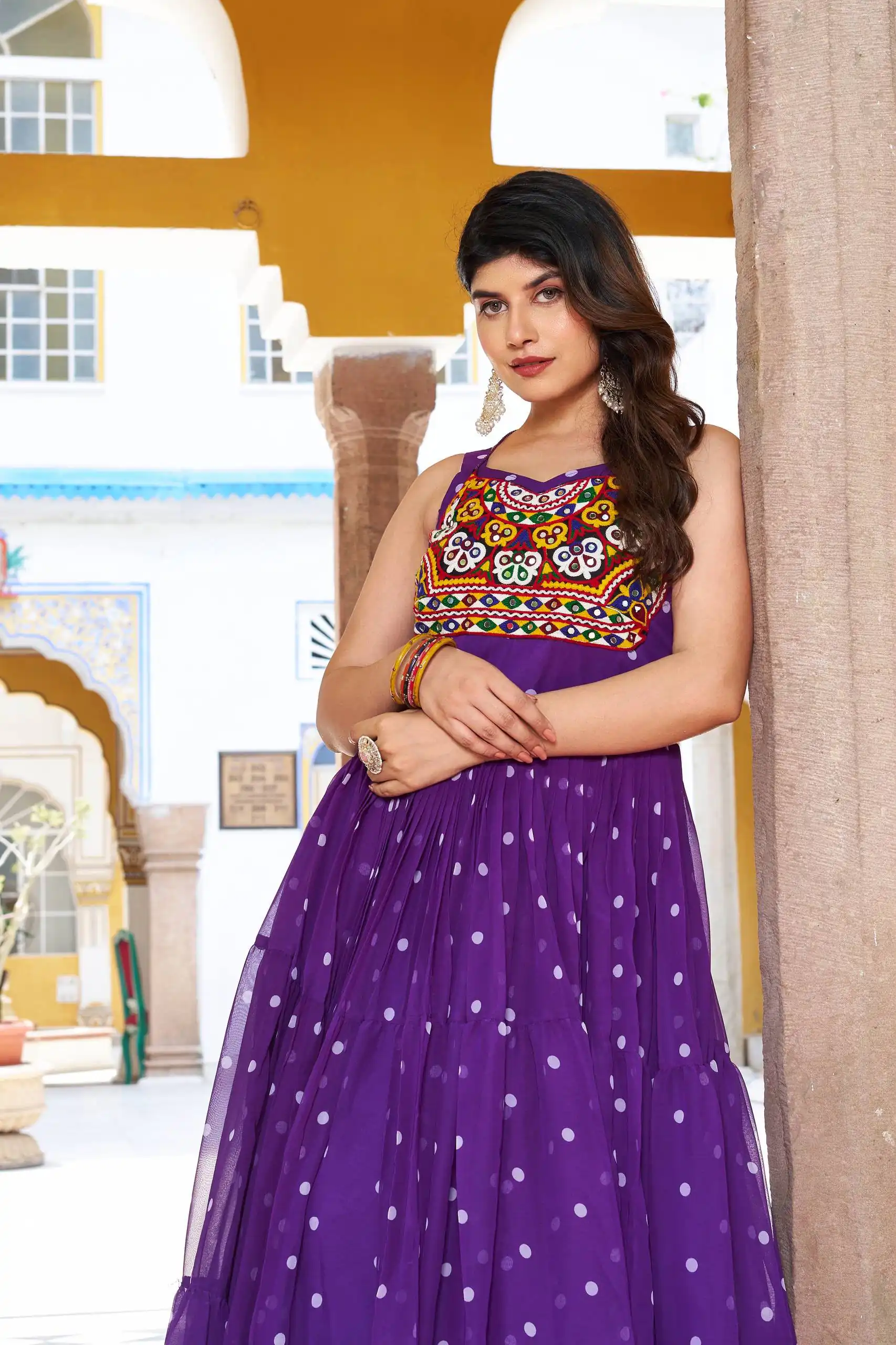 Ram 112 Purple in Colour Faux Georgette Bandhani Print Work Gown. Available at ₹1949 only. Delivery 4-6 Working Days. Shop now. | Bollywood Gowns, Creative Gowns, Designer Gowns, Embroidered Gowns, Gowns, Party Wear Gowns