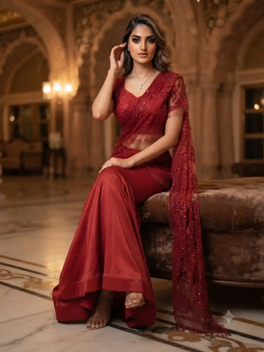 LG 2127 Red Crap Silk Saree with Sequins Work & Embroidery Work. Festive Deal ₹2799. Delivery 4-6 Working Days. Shop now. | Bollywood Sarees, Creative Sarees, Designer Sarees, Embroidered Sarees, Ethnic Saree, Modern Digital sarees, Party Wear Sarees, Sarees