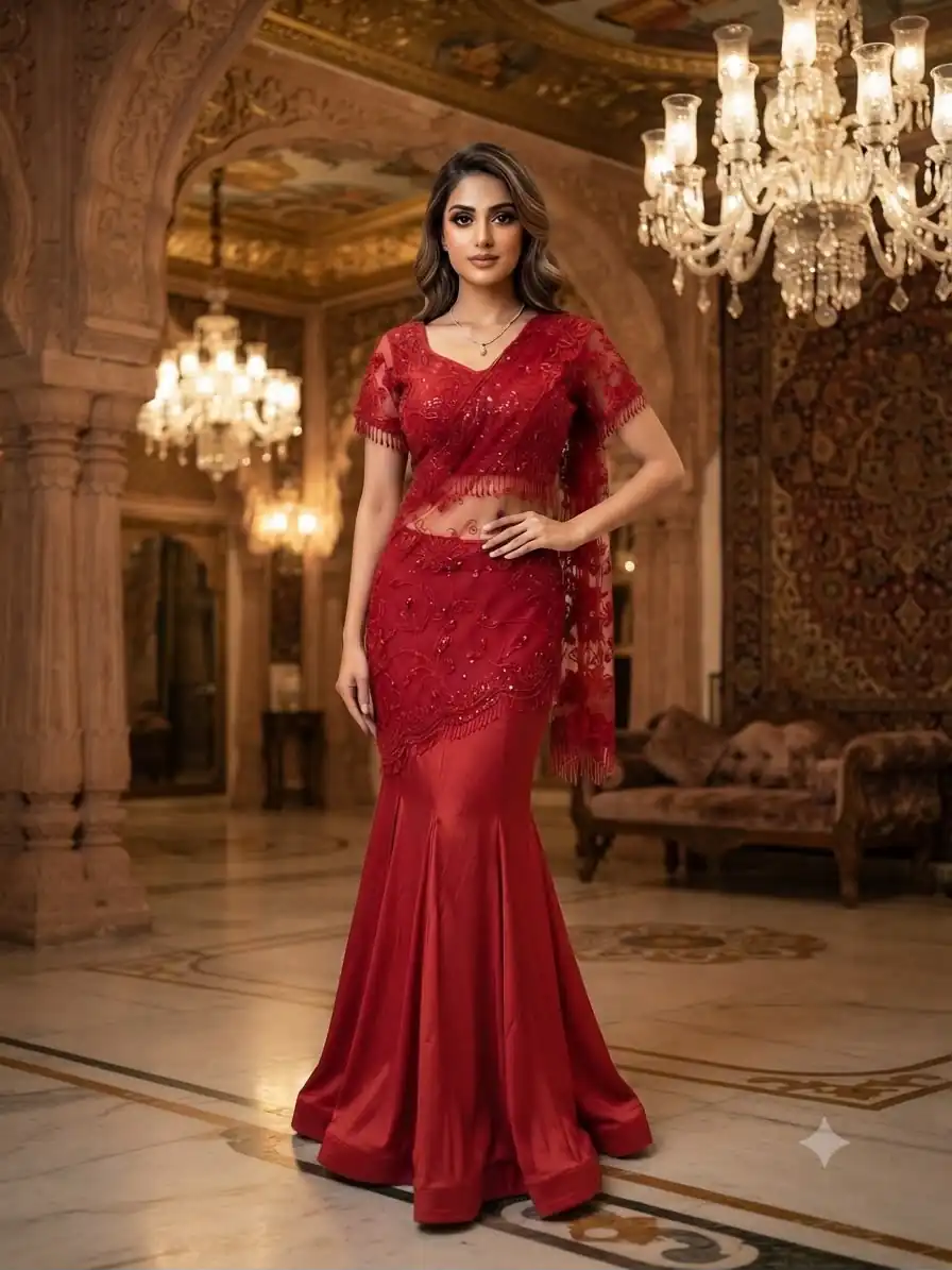 LG 2127 Red Crap Silk Saree with Sequins Work & Embroidery Work. Festive Deal ₹2799. Delivery 4-6 Working Days. Shop now. | Bollywood Sarees, Creative Sarees, Designer Sarees, Embroidered Sarees, Ethnic Saree, Modern Digital sarees, Party Wear Sarees, Sarees