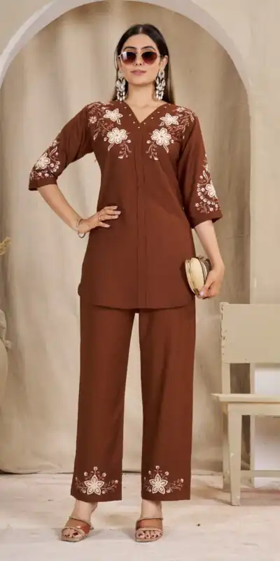 DIVA 169 Rust Colour Rayon Cotton Kurti with Embroidery Work. Introductory Price ₹1999. Delivery 4-6 Working Days. Shop now. | Bollywood Kurti, Creative Kurtis, Designer Kurti, Kurti, Party Wear Kurti, Selfie Kurti