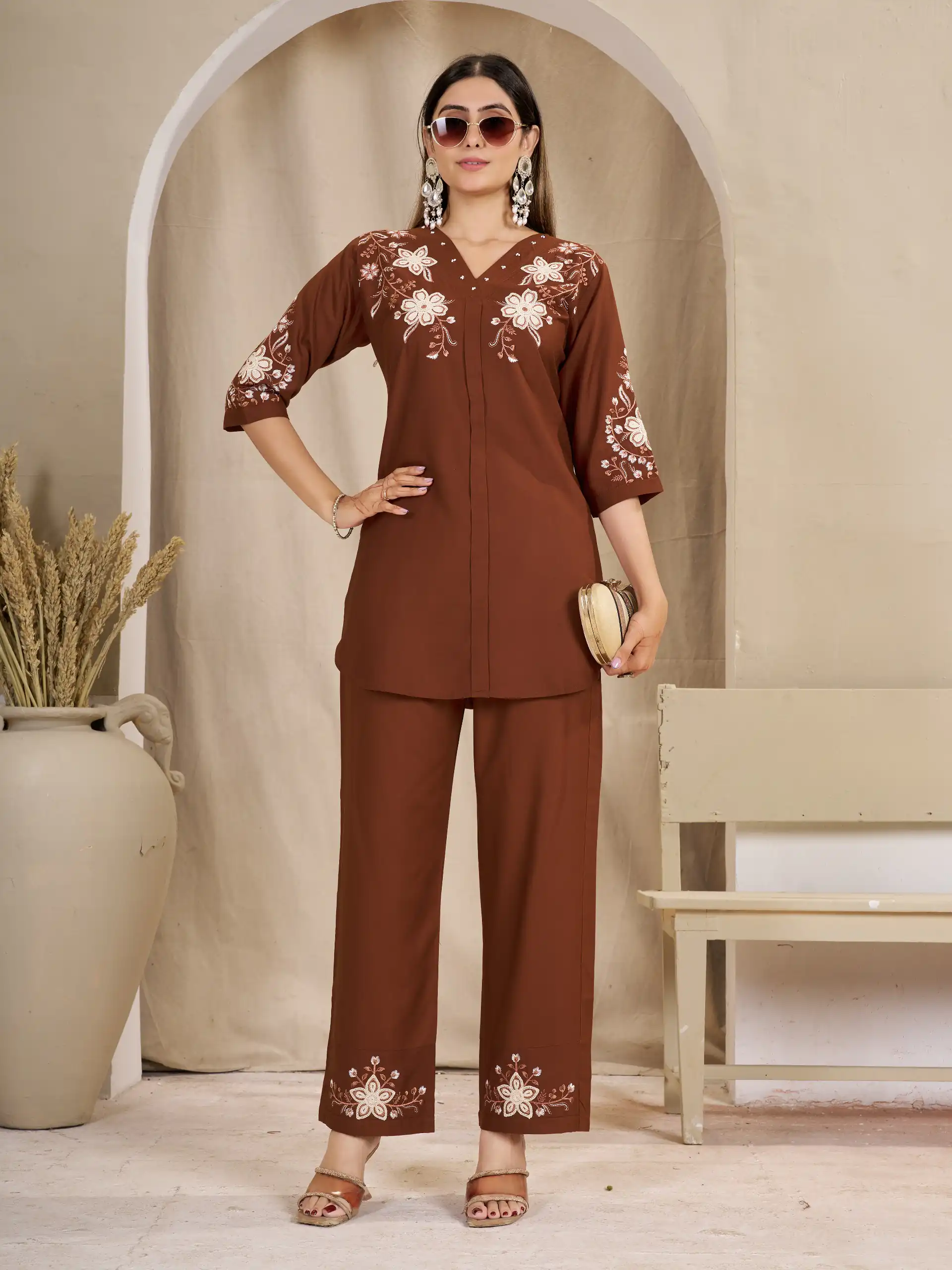 DIVA 169 Rust Colour Rayon Cotton Kurti with Embroidery Work. Introductory Price ₹1999. Delivery 4-6 Working Days. Shop now. | Bollywood Kurti, Creative Kurtis, Designer Kurti, Kurti, Party Wear Kurti, Selfie Kurti