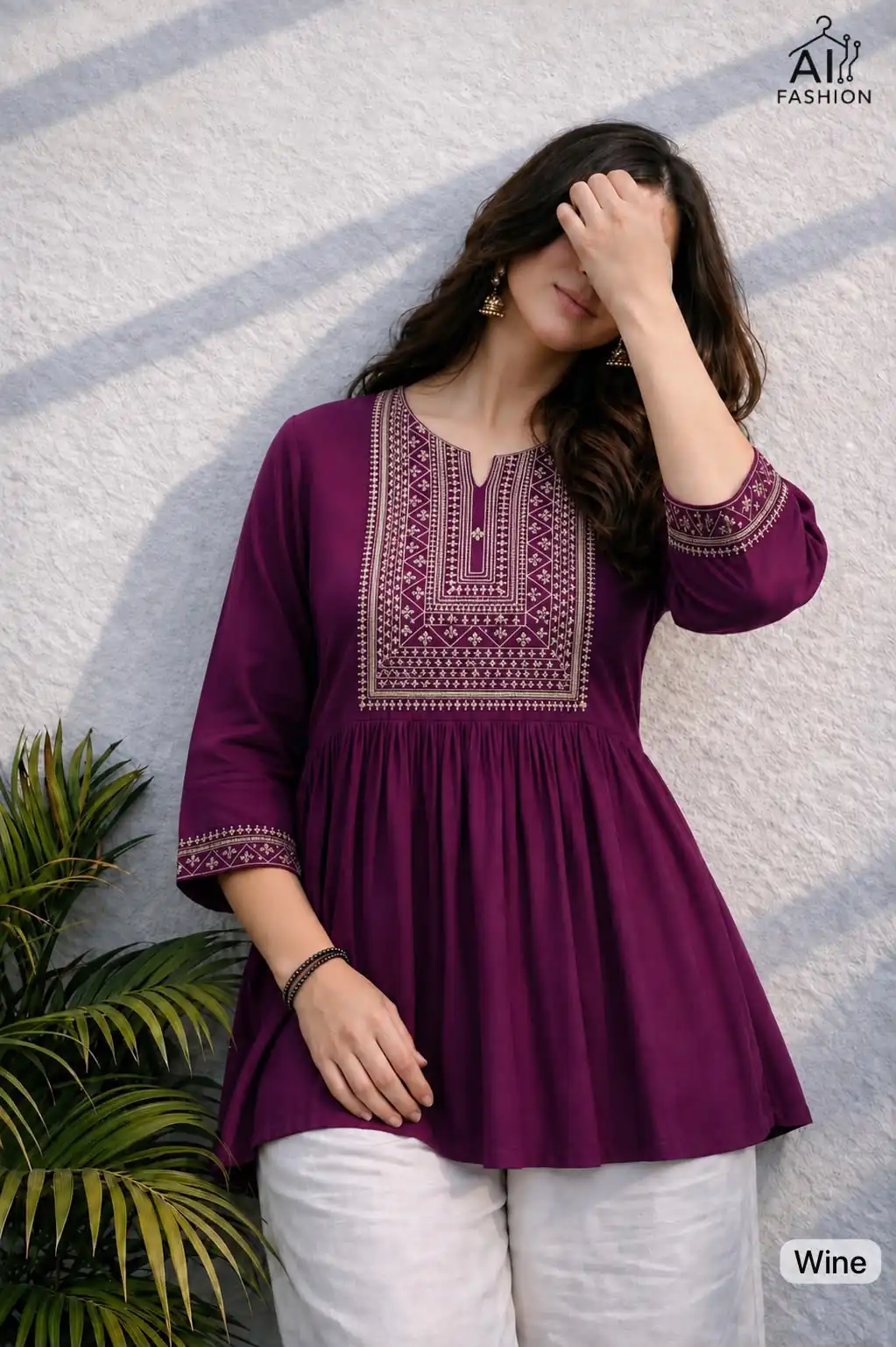 Adaa 2.0 Wine Colour Rayon Cotton Kurti with Embroidery Work. Introductory Price ₹1549. Delivery 4-6 Working Days. Shop now. | Bollywood Kurti, Creative Kurtis, Designer Kurti, Kurti, Party Wear Kurti, Selfie Kurti