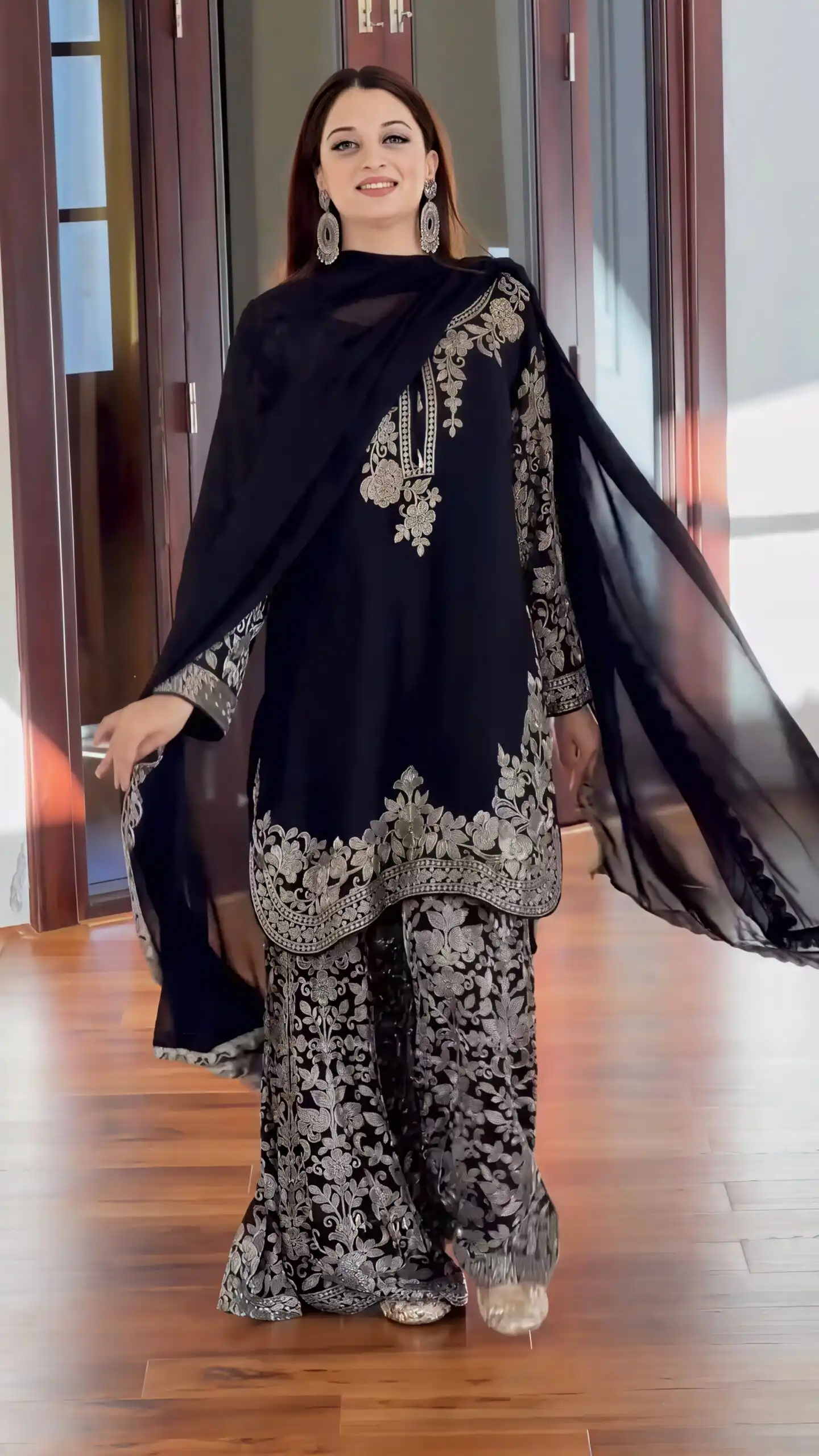 SR 1720 Black Faux Georgette Salwar Suit with Mirror Work & Embroidery Work. Get it for ₹2549. Delivery 4-6 Working Days. Shop now. | Jump Suits, Straight Suits, Casual Suits, Creative suits, Designer Suits, Palazzo Suits, Party Wear Suits, Patiala Suits, Salwar suit