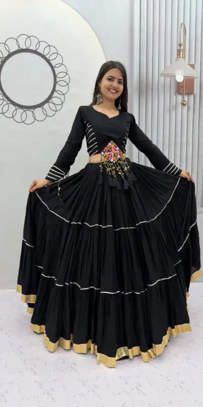 Super Black Pure Cotton Lace Work Lehenga Choli