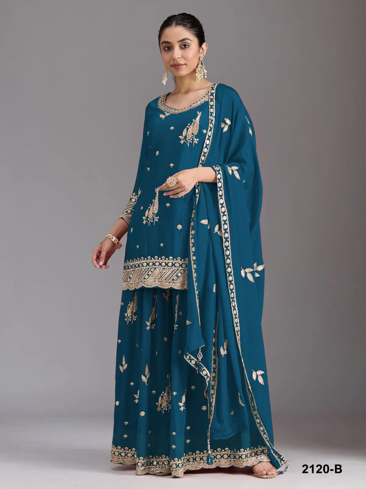FC 2120 Blue Color chinon Print Silk with Dall Crepe Sharara Suit Wedding, Party, Festive, Events Etc. Expected Delivery 4-6 Working Days @2399/- | Jump Suits, Straight Suits, Casual Suits, Creative suits, Designer Suits, Palazzo Suits, Party Wear Suits, Patiala Suits, Salwar suit