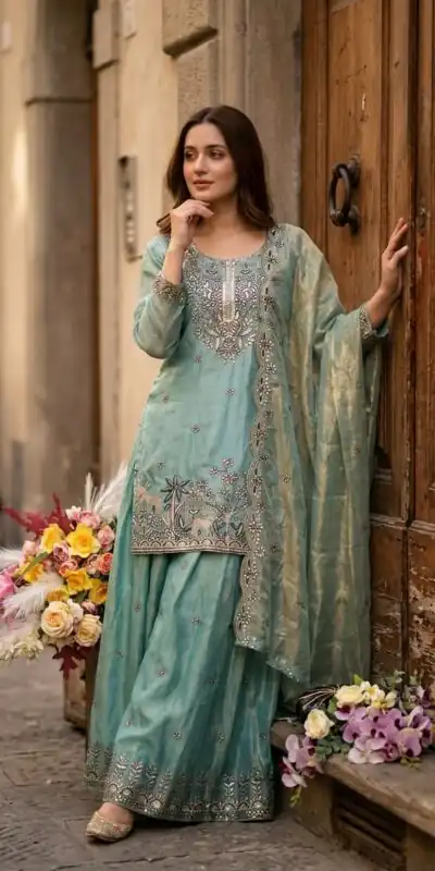 WW 1280 Blue Fendy Silk Salwar Suitwith Embroidery Work & Lace Work. Now at just ₹2449. Delivery 4-6 Working Days. Shop now. | Jump Suits, Straight Suits, Casual Suits, Creative suits, Designer Suits, Palazzo Suits, Party Wear Suits, Patiala Suits, Salwar suit