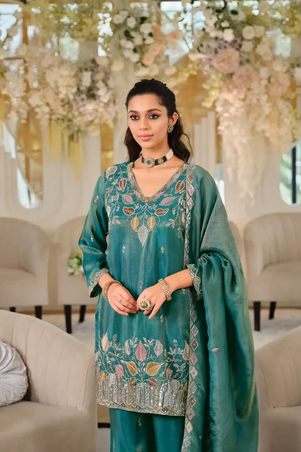 Super Firozi Nc Moss Silk Sequins Work Salwar Suit