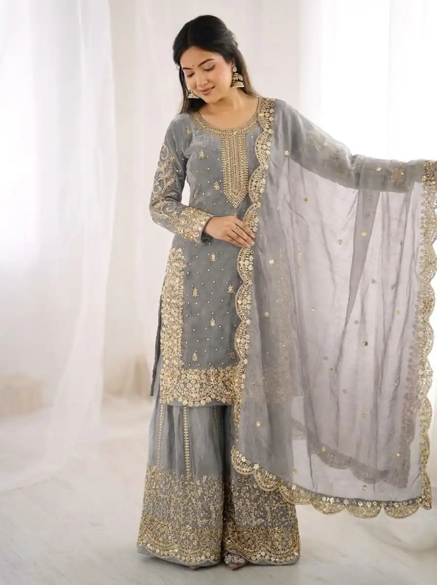 ZSR 3167 Grey Fendy Silk Salwar Suitwith Embroidery Work & Lace Work. Now at just ₹2149. Delivery 4-6 Working Days. Shop now. | Jump Suits, Straight Suits, Casual Suits, Creative suits, Designer Suits, Palazzo Suits, Party Wear Suits, Patiala Suits, Salwar suit