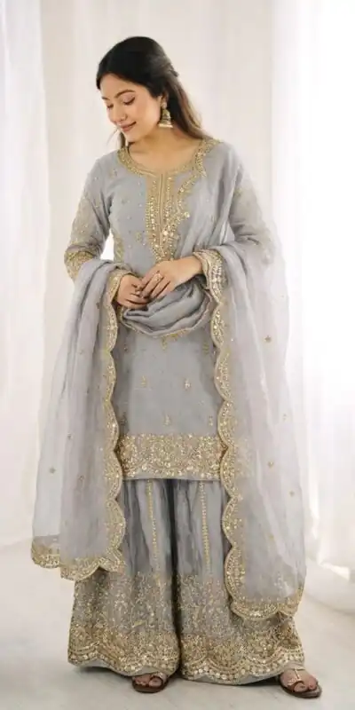 ZSR 3167 Grey Fendy Silk Salwar Suitwith Embroidery Work & Lace Work. Now at just ₹2149. Delivery 4-6 Working Days. Shop now. | Jump Suits, Straight Suits, Casual Suits, Creative suits, Designer Suits, Palazzo Suits, Party Wear Suits, Patiala Suits, Salwar suit