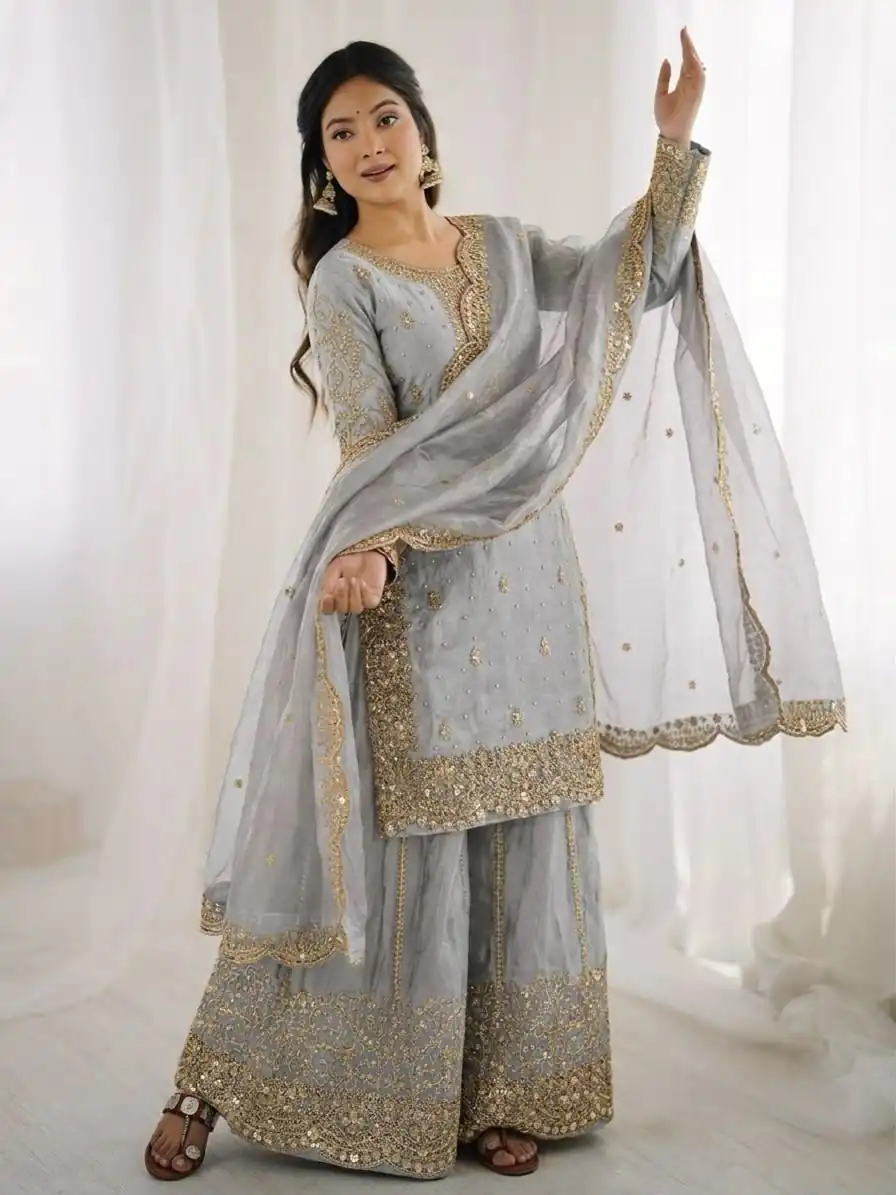 ZSR 3167 Grey Fendy Silk Salwar Suitwith Embroidery Work & Lace Work. Now at just ₹2149. Delivery 4-6 Working Days. Shop now. | Jump Suits, Straight Suits, Casual Suits, Creative suits, Designer Suits, Palazzo Suits, Party Wear Suits, Patiala Suits, Salwar suit