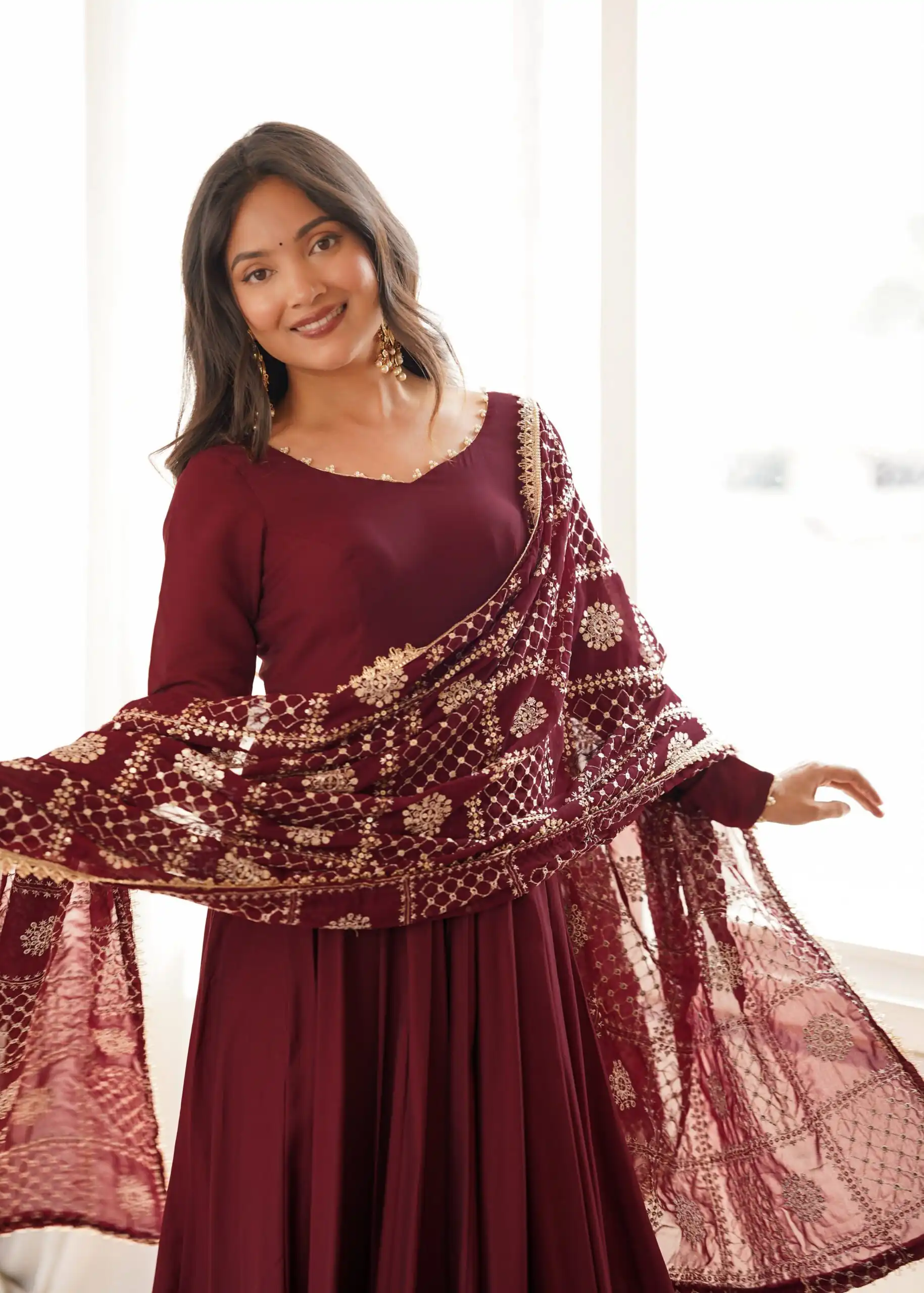 KB 313 Marooni Anarkali Suit with Thread Embroidery & Embroidery Work. Special Price ₹2299. Delivery 4-6 Working Days. Shop now. | Anarkali Suits, Bollywood Anarkali, Creative-Anarkali, Designer Anarkali, Embroidered Anarkali, Party Wear Anarkali