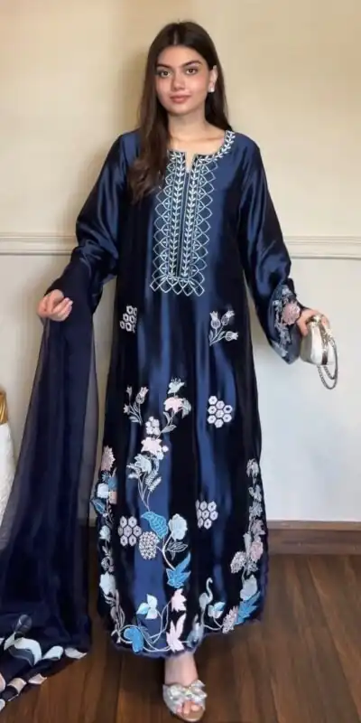 RTC 6053 Navy Blue Jura Silk Salwar Suit with Embroidery Work & Thread Embroidery. Grab it for ₹2399. Delivery 4-6 Working Days. Shop now. | Jump Suits, Straight Suits, Casual Suits, Creative suits, Designer Suits, Palazzo Suits, Party Wear Suits, Patiala Suits, Salwar suit