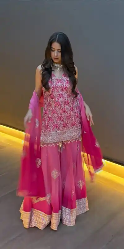 ST 1190 Pink Printed Faux Georgette Salwar Suit with Embroidery Work & Lace Work. Affordable Price ₹2349. Delivery 4-6 Working Days. Shop now. | Jump Suits, Straight Suits, Casual Suits, Creative suits, Designer Suits, Palazzo Suits, Party Wear Suits, Patiala Suits, Salwar suit