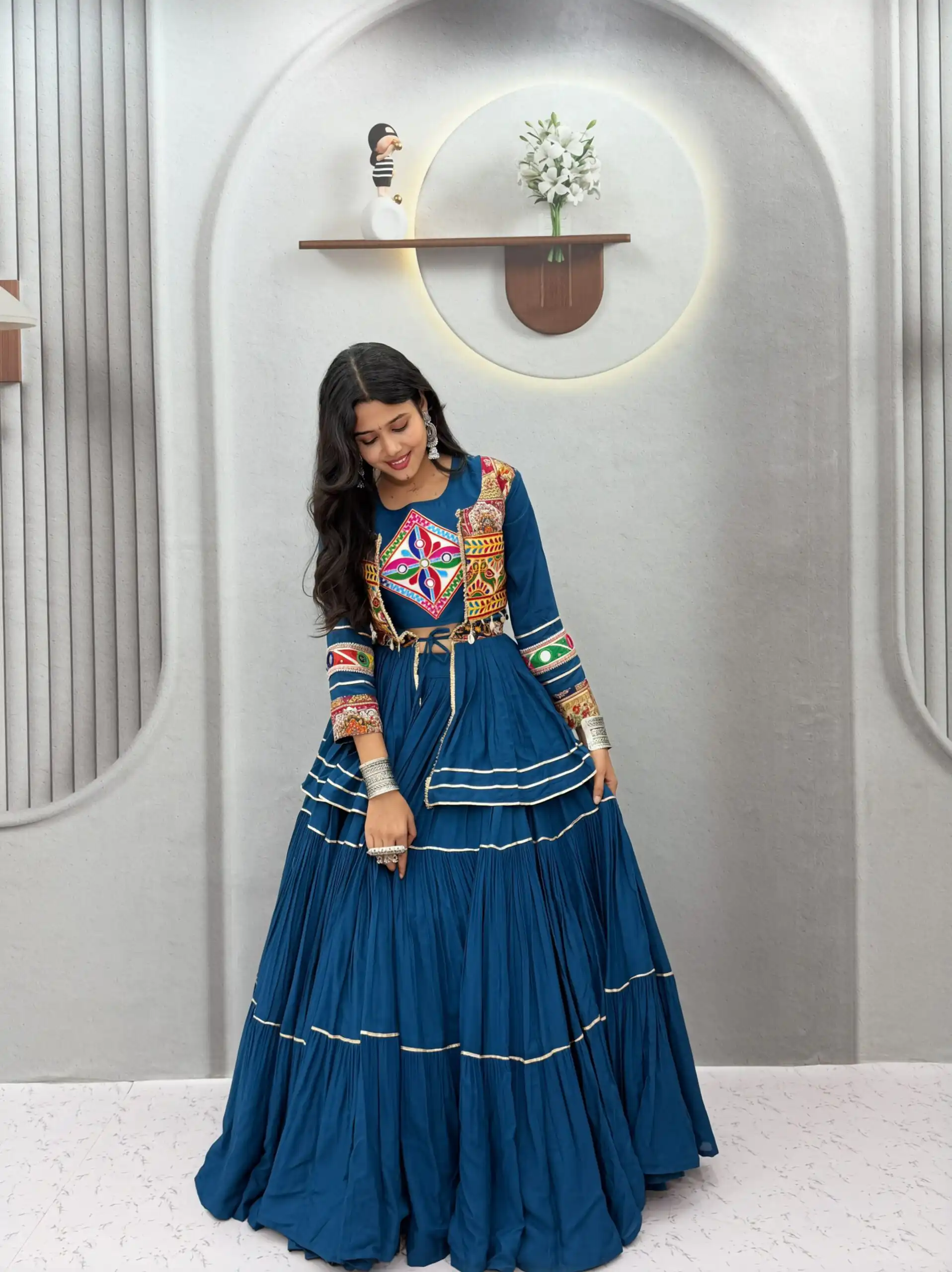 Ram 120 Teal in Pure Cotton Mirror Work & Gamthi Work Lehenga Choli . Exclusive Offer ₹3049. Delivery 4-6 Working Days. Shop now. | Bollywood Lehenga, Creative Lehenga, Designer Lehenga, Embroidered Lehenga, Lehenga, Party Wear Lehenga