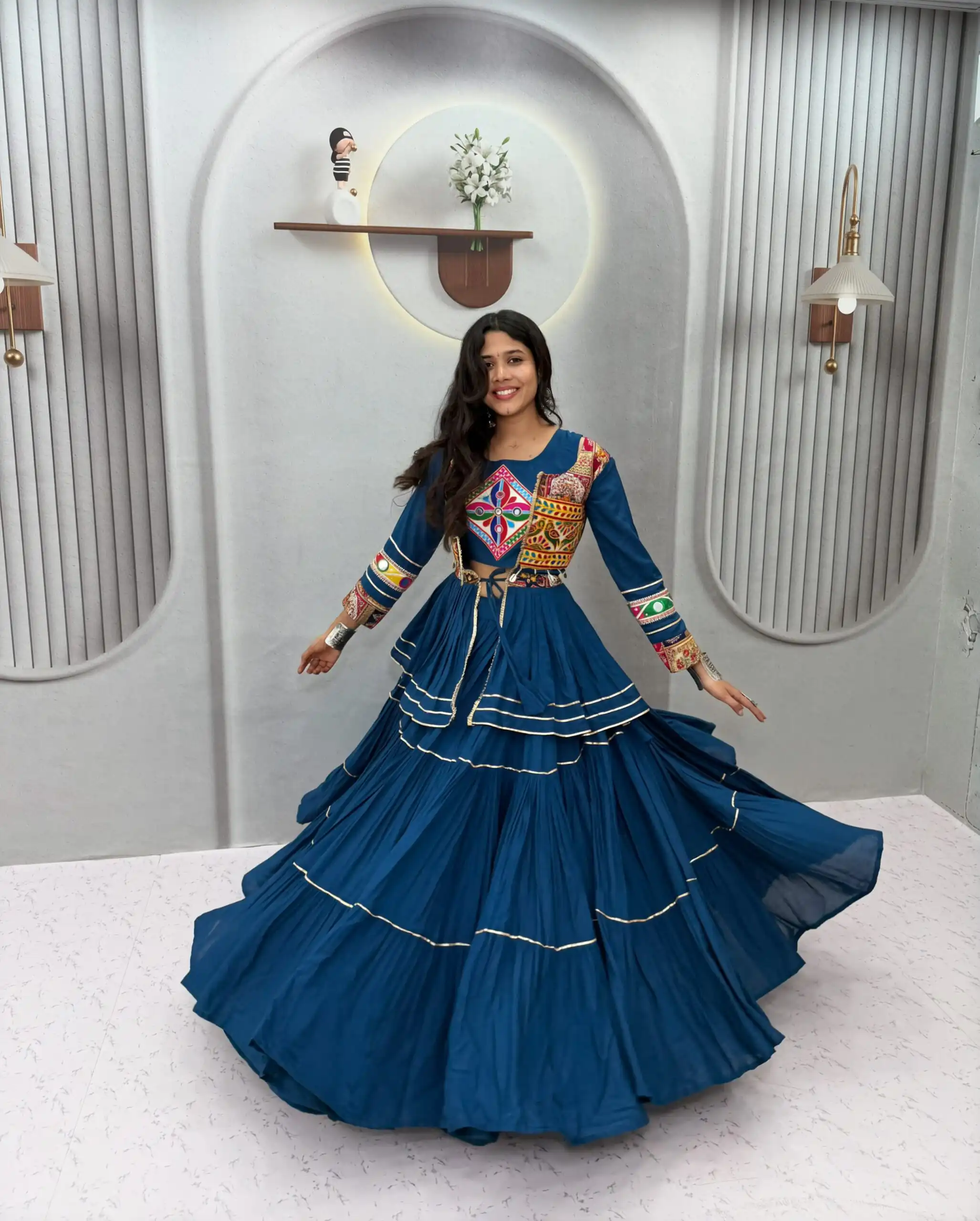 Ram 120 Teal in Pure Cotton Mirror Work & Gamthi Work Lehenga Choli . Exclusive Offer ₹3049. Delivery 4-6 Working Days. Shop now. | Bollywood Lehenga, Creative Lehenga, Designer Lehenga, Embroidered Lehenga, Lehenga, Party Wear Lehenga