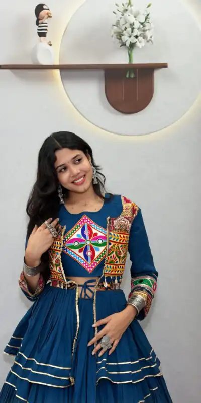 Ram 120 Teal in Pure Cotton Mirror Work & Gamthi Work Lehenga Choli . Exclusive Offer ₹3049. Delivery 4-6 Working Days. Shop now. | Bollywood Lehenga, Creative Lehenga, Designer Lehenga, Embroidered Lehenga, Lehenga, Party Wear Lehenga